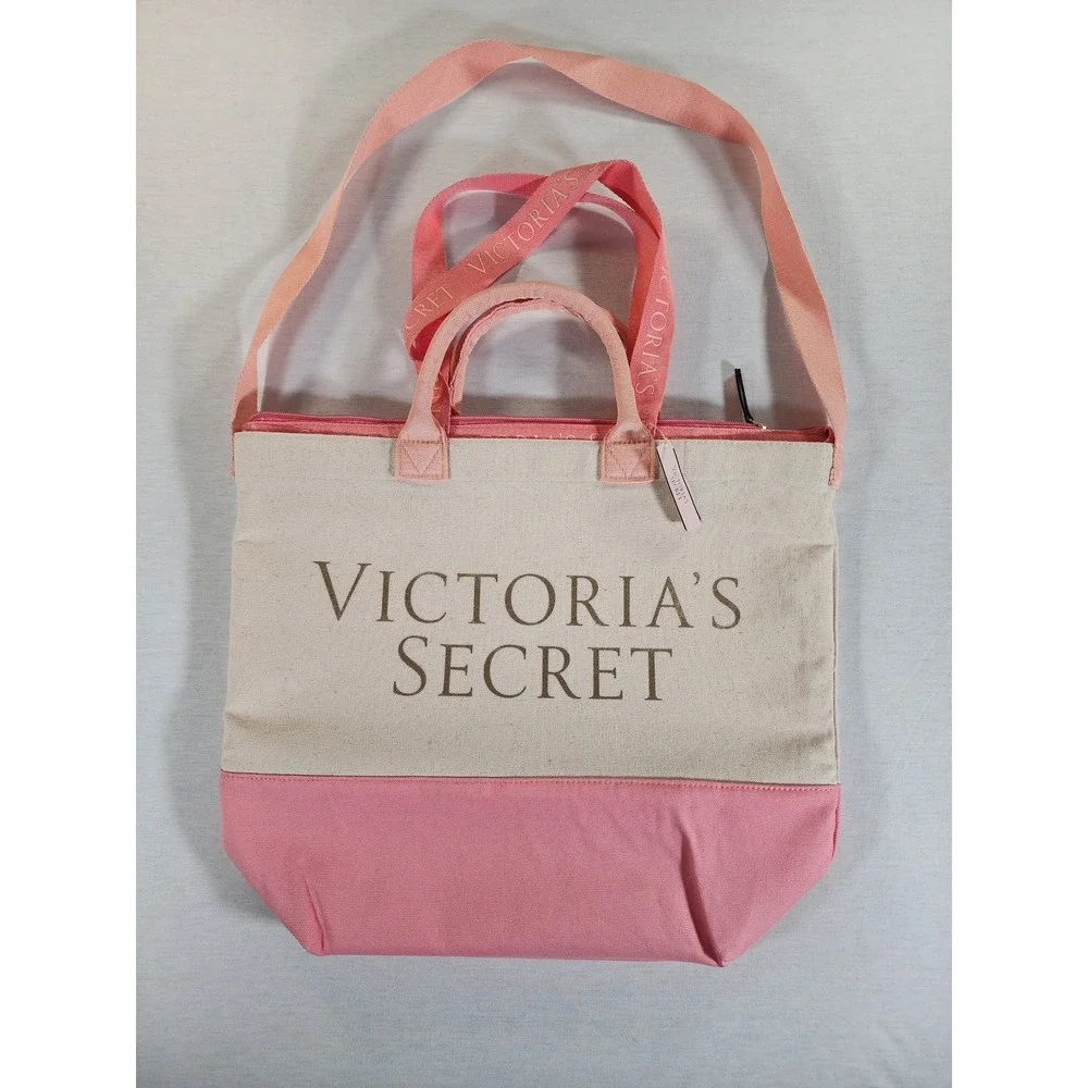 NEW Victoria's Secret 2 in‎ 1 Cooler Tote Bag Womens Pink Canvas Insulated Beach